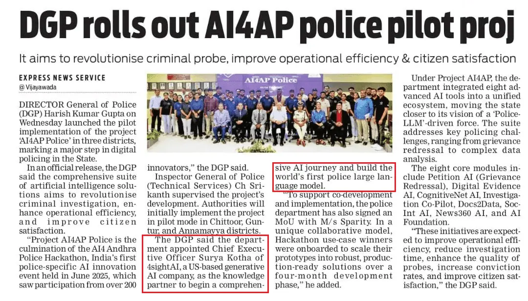 The New Indian Express – AI4AP Police Launch Coverage