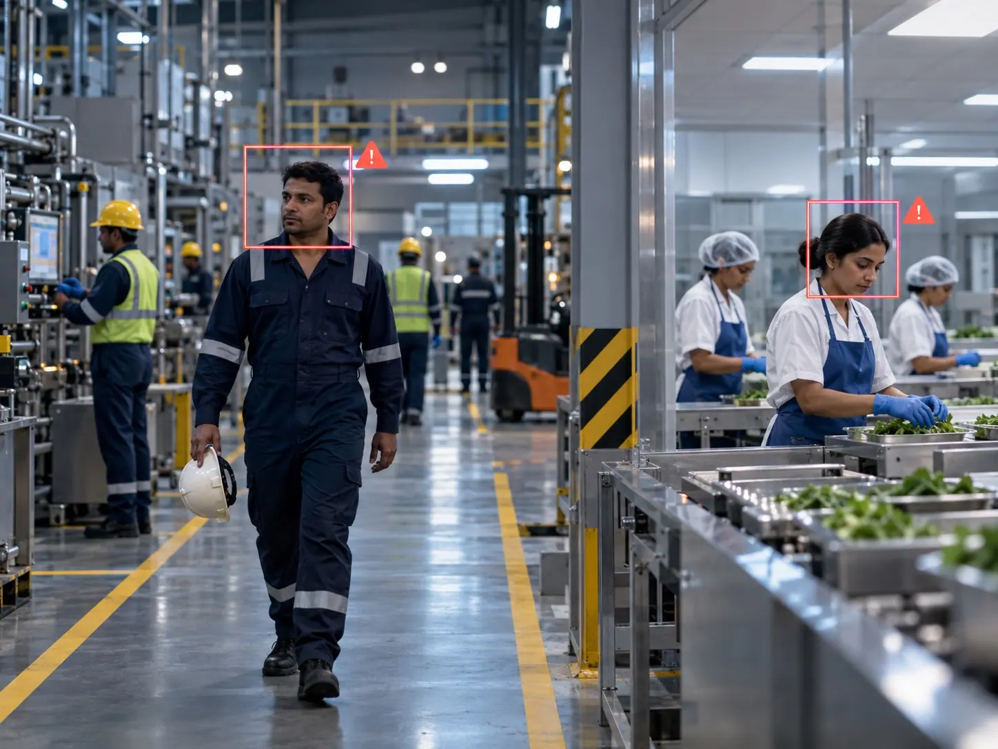 Manufacturing and construction areas monitored for safety gear and danger-zone entry